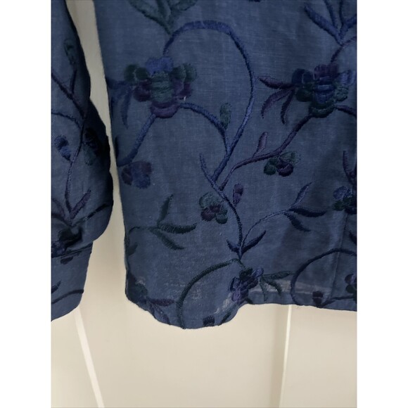 EUC SALVATORE FERRAGAMO Blue Embroidered Floral Puff Sleeve Linen Blouse Sz XS - Picture 5 of 9